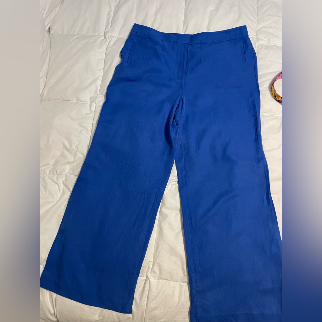 Talbots Wide Leg High Rise Linen-Blend Trousers